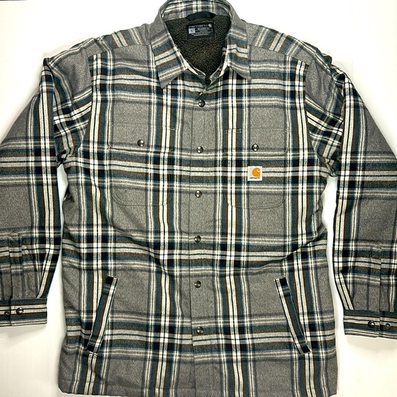 Carhartt Other - Carhart Plaid Sherpa Lined Jacket Snap Buttons Size Large Relaxed Fit